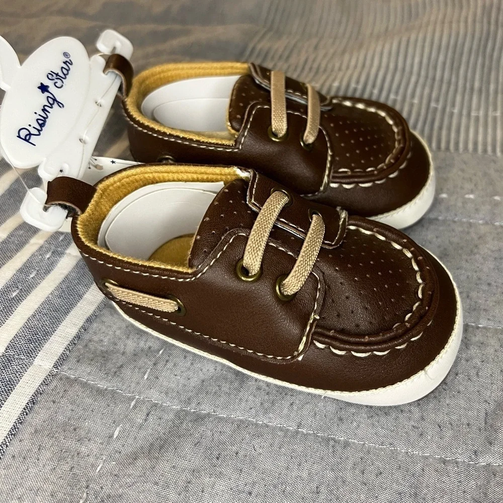 Infant baby rising star size 3 9-12M brown boat shoes